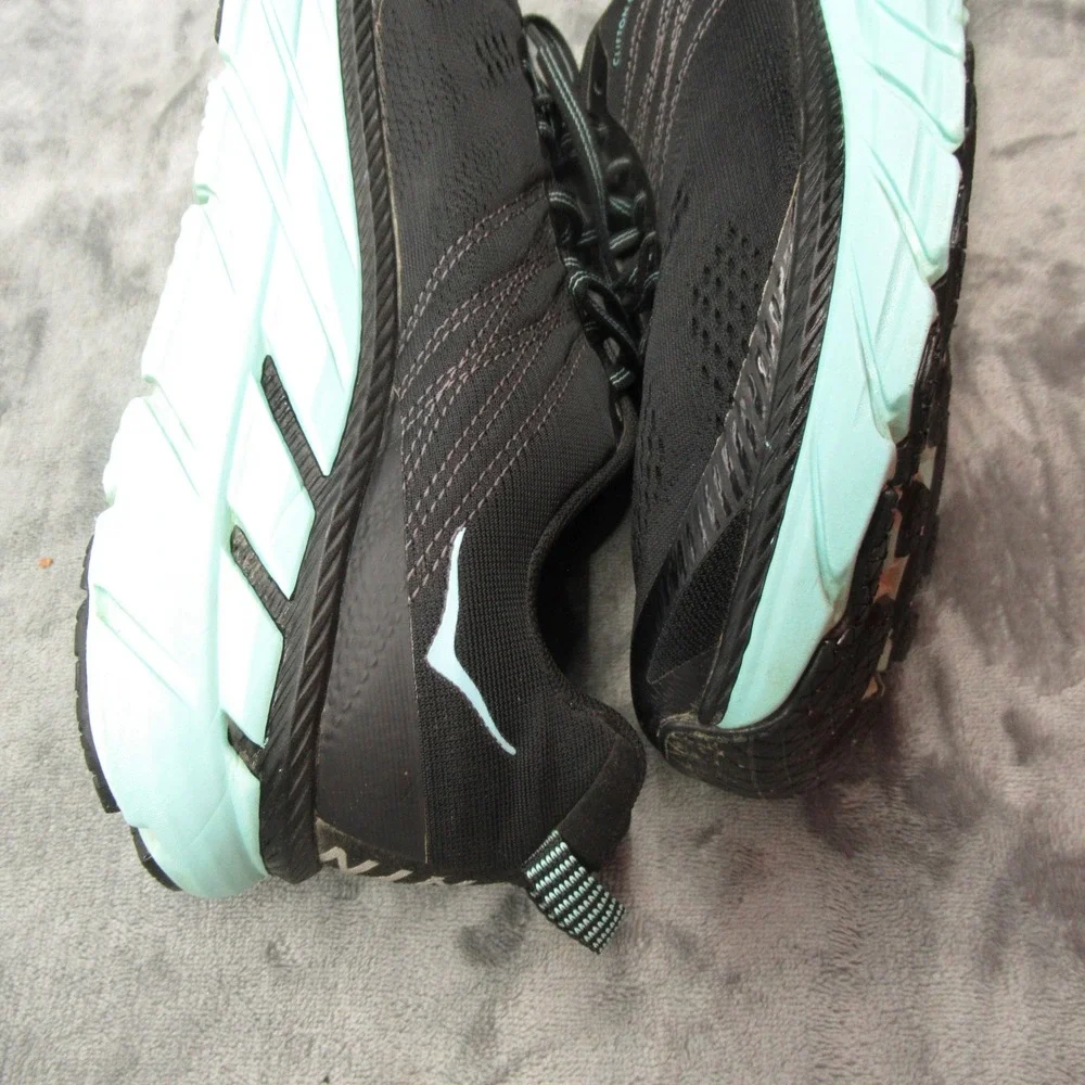 Hoka Clifton 6  Shoes Women 9.5 Black Aqua Low Sneaker‎ Lightweight Chunky Run